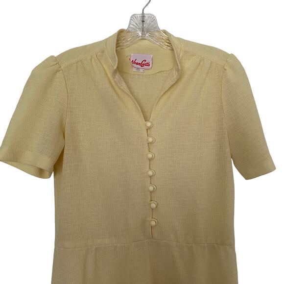 Vintage JOAN CURTIS Women's Size 10 Dress Yellow Short Sleeves 60s 70s Union - Picture 2 of 9
